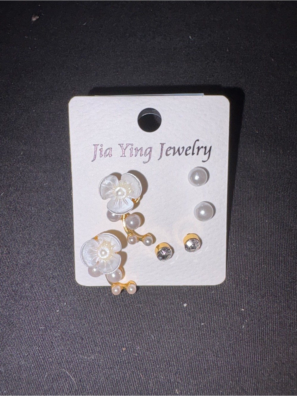 Fashion Jewelry White Floral Pearl & Crystal Earring Set